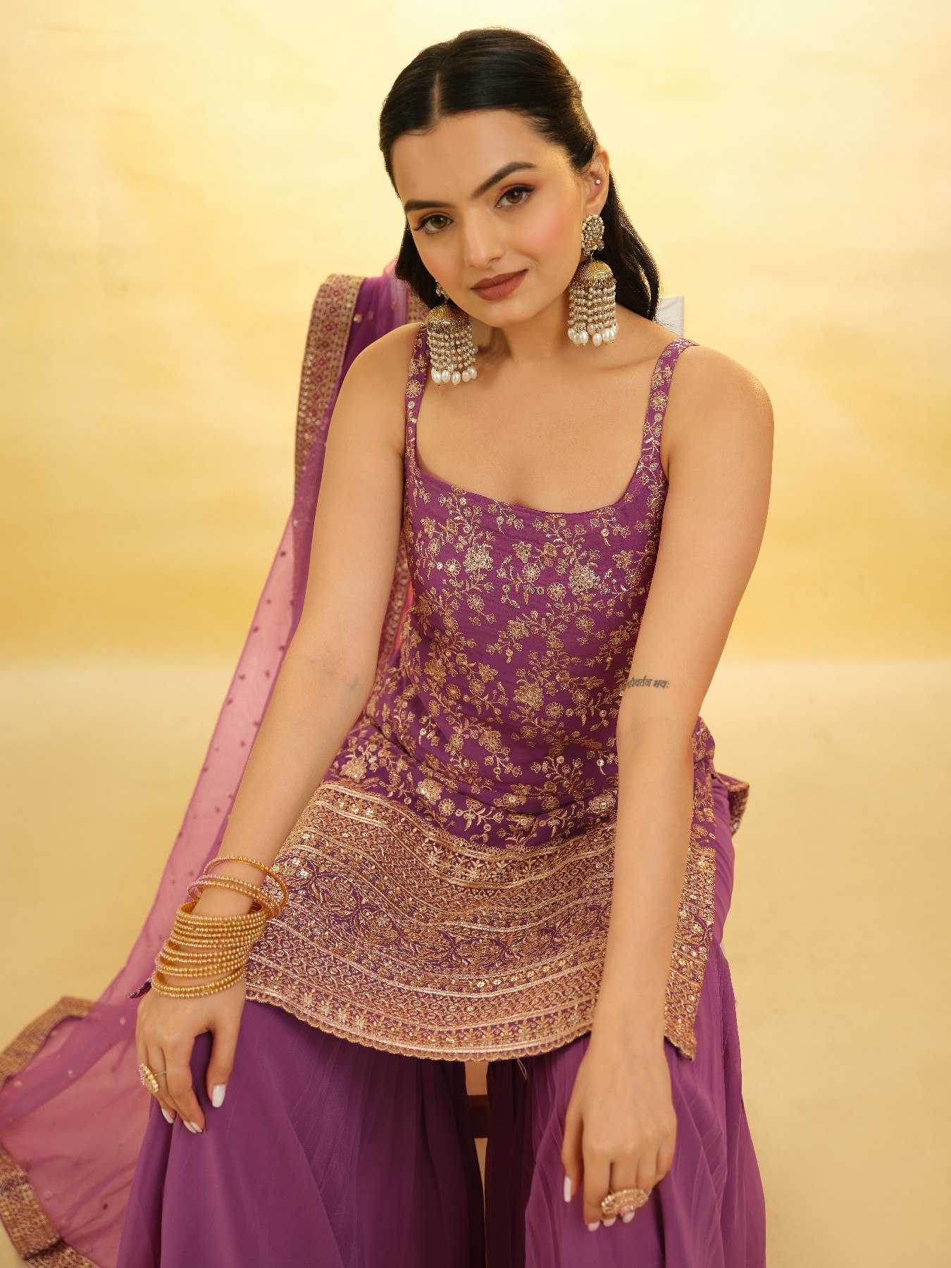 Georgette Sharara Salwar Embroidery Suit - MYLUXURY LANE ENTERPRISE